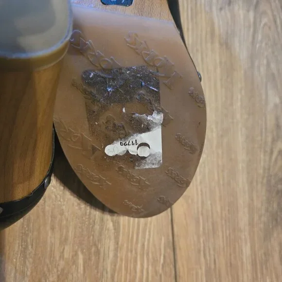 Kork-Ease Black Leather Slip-On Clogs with Tan Wood Heel - Picture 12 of 12